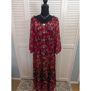 Figueroa & Flower Dress Women's 2X Tiered Floral Maxi Red Purple Boho Peasant
